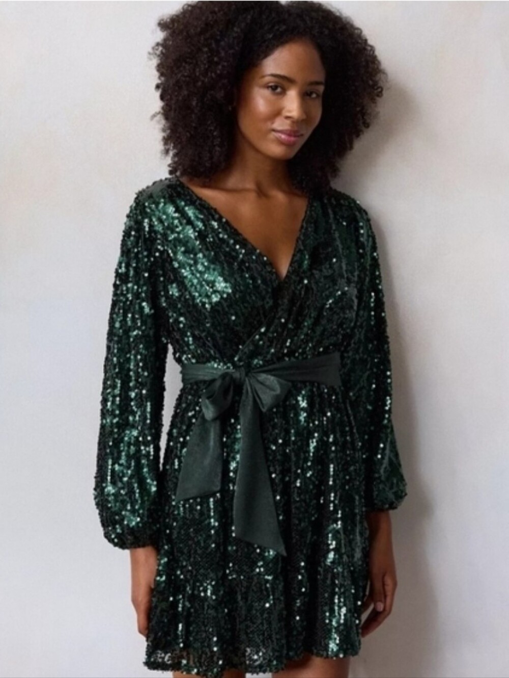LC Lauren Conrad Green Sequin Wrap Mini Dress